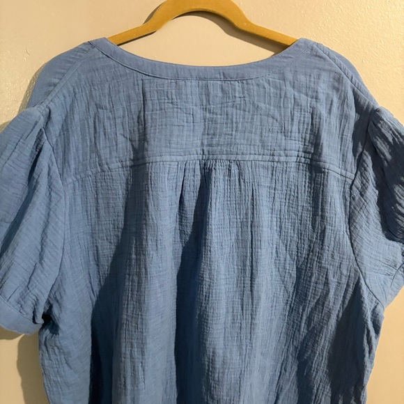 Blair Blue Textured Cotton Button-Front  Summer Casual Tunic Shirt Top - Picture 5 of 9